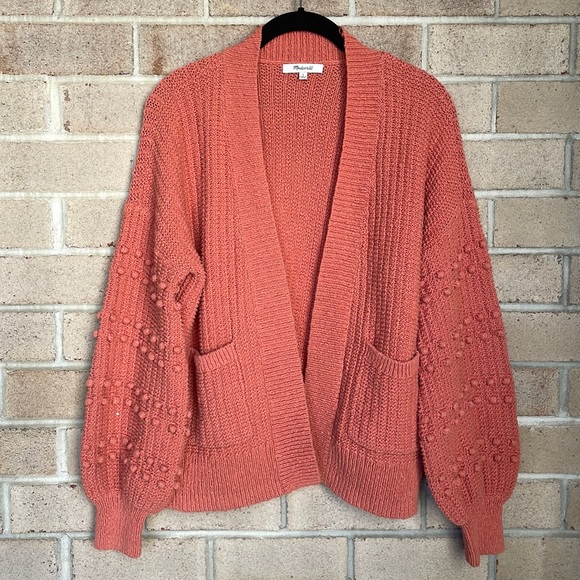 Madewell Sweaters Madewell Coral Bobble Pom Pom Knit Cardigan
